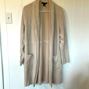 Joan Vass taupe corporate cardigan